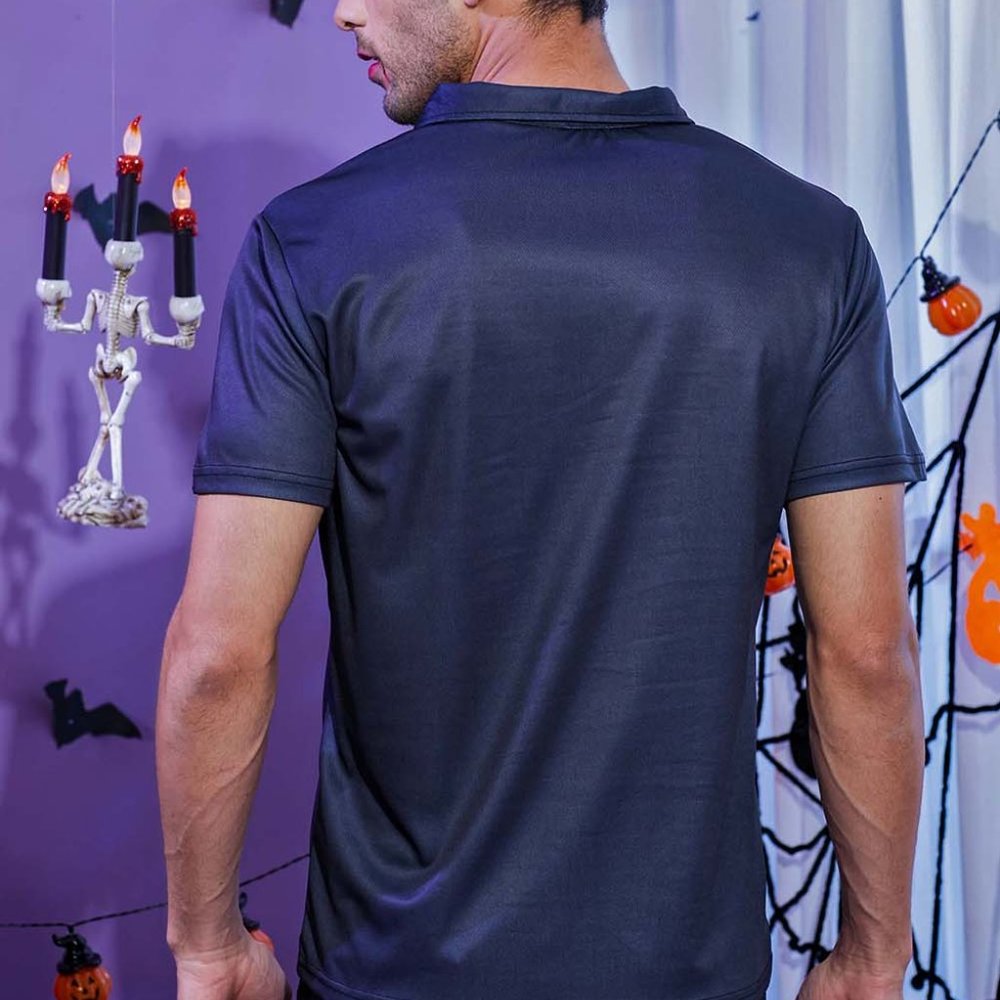 Men's Lapel Shirt Halloween Elements 3D Printing Short Sleeve Polo Shirt Top - Picture 2 of 9